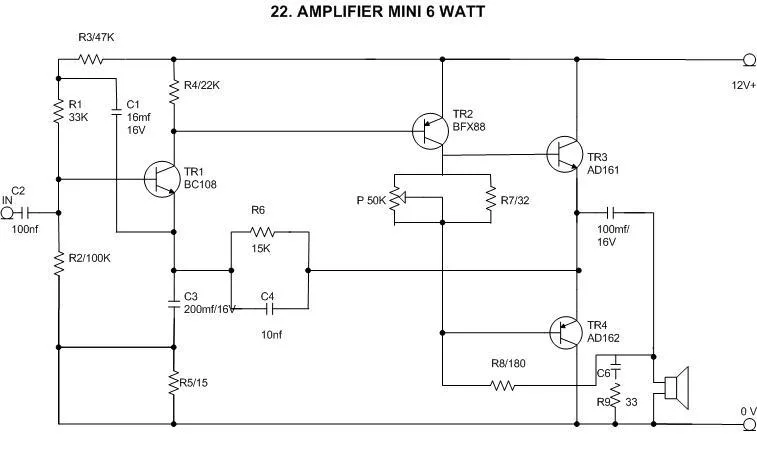Rangkaian Amplifier Mini 6 Watt